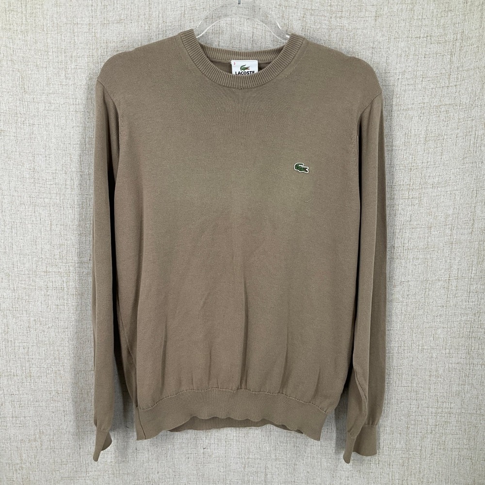 Lacoste Sweater Mens Size 3 XS/S Tan Beige 100% Cotton Crewneck Logo Classic